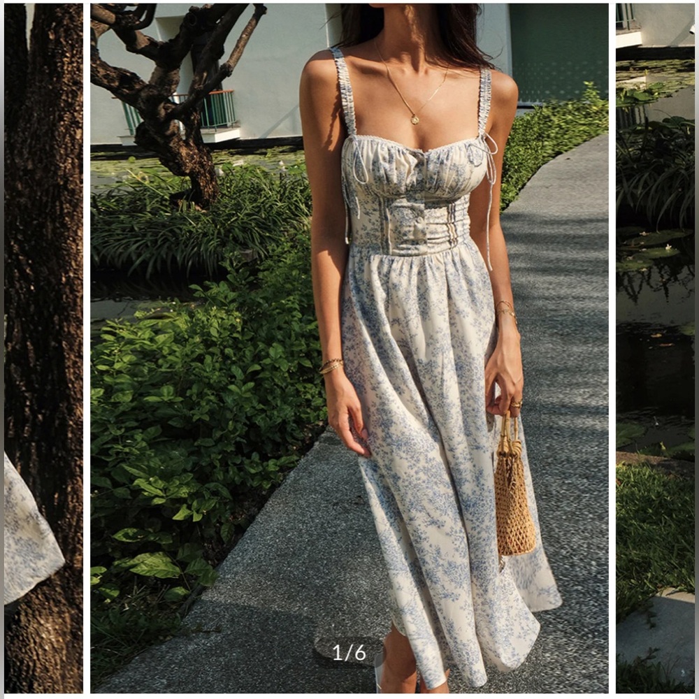 Blue and White Midi Dress